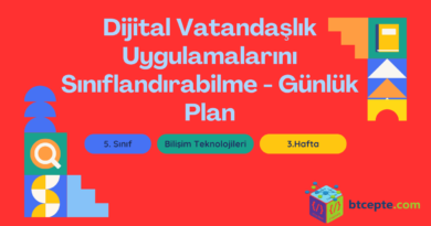 5. Sınıf Bilişim Teknolojileri 1. Dönem 3. Hafta Günlük Plan Dijital vatandaşlık uygulamalarını sınıflandırabilme